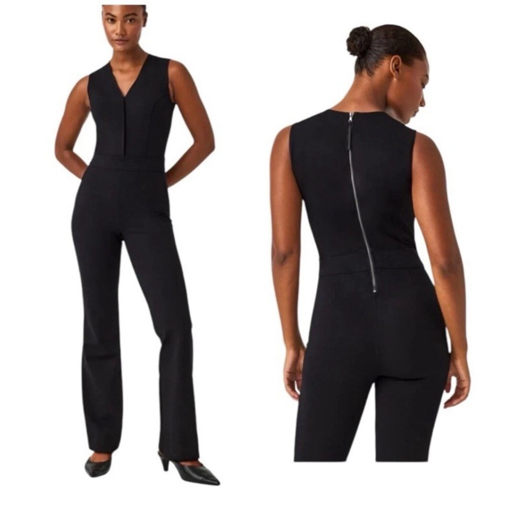 SPANX The Perfect Sleeveless Jumpsuit Sz 1X Classic Black Workwear Flared Leg